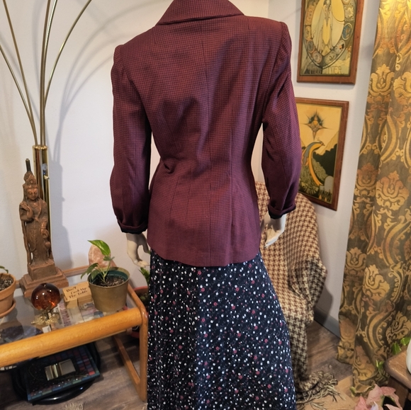 Vtg 1940s Burgundy and Black Blazer Asymmetrical Virgin Wool Miron Woolens - Picture 10 of 14